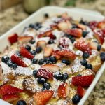 a 9x13 baking pan with french toast casserole