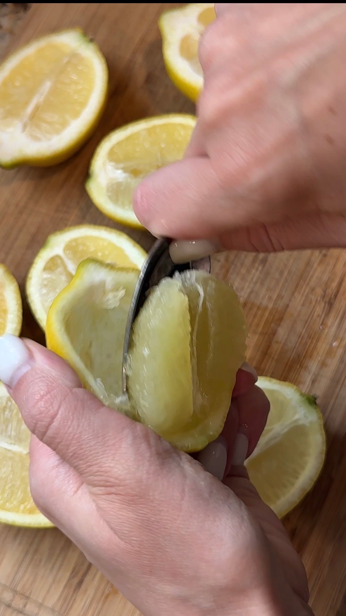 Lemon halved being hallowed.
