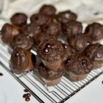Chocolate muffins arranged on a baking tray wrack