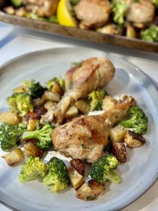 Sheet Pan Chicken Drumsticks with Roasted Potatoes and Broccoli