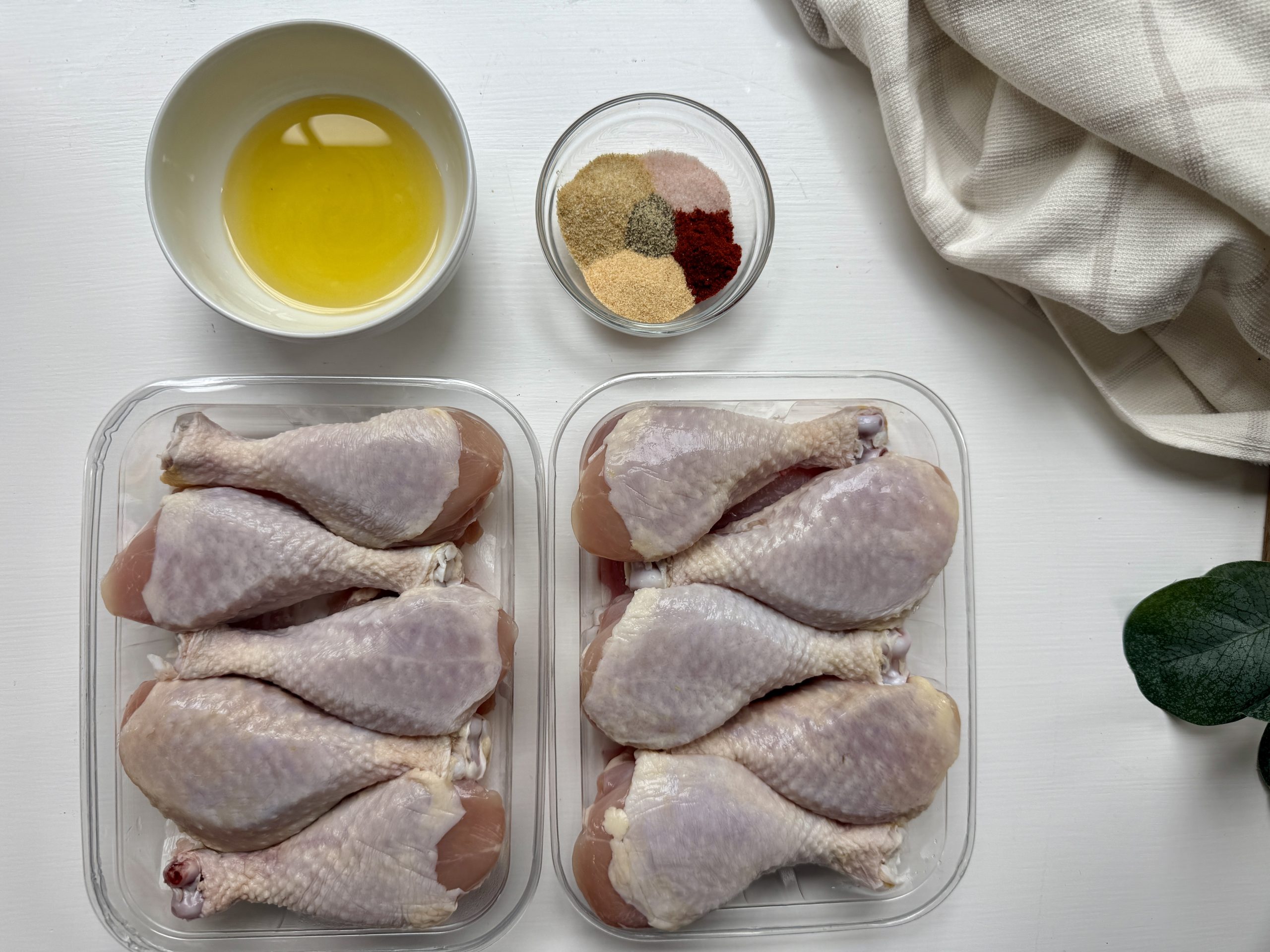 Ingredients to make chicken drumsticks in the oven.