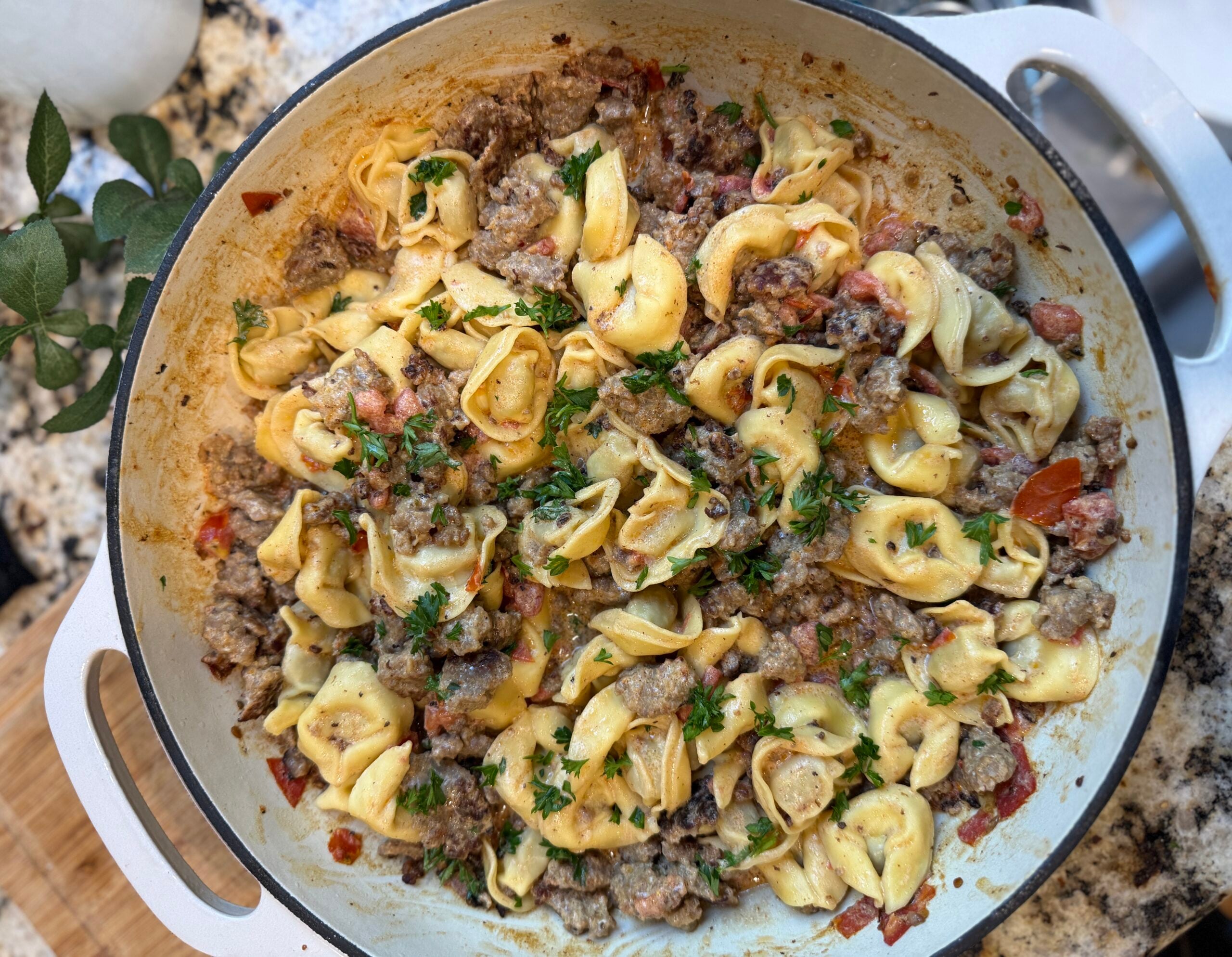 20-Minute Sausage and Tomato Tortellini Skillet