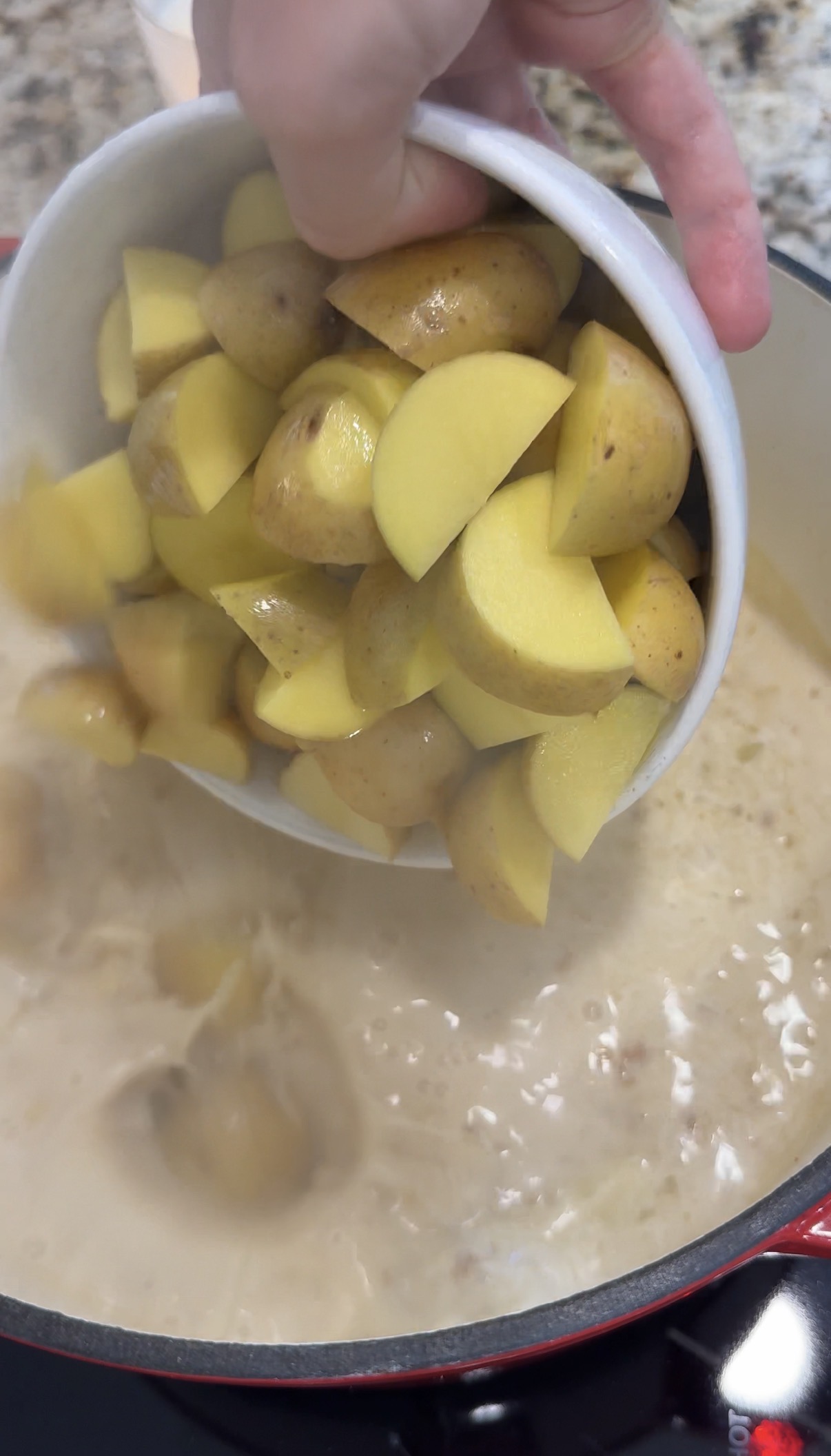 potatoes added to the loaded baked potato soup